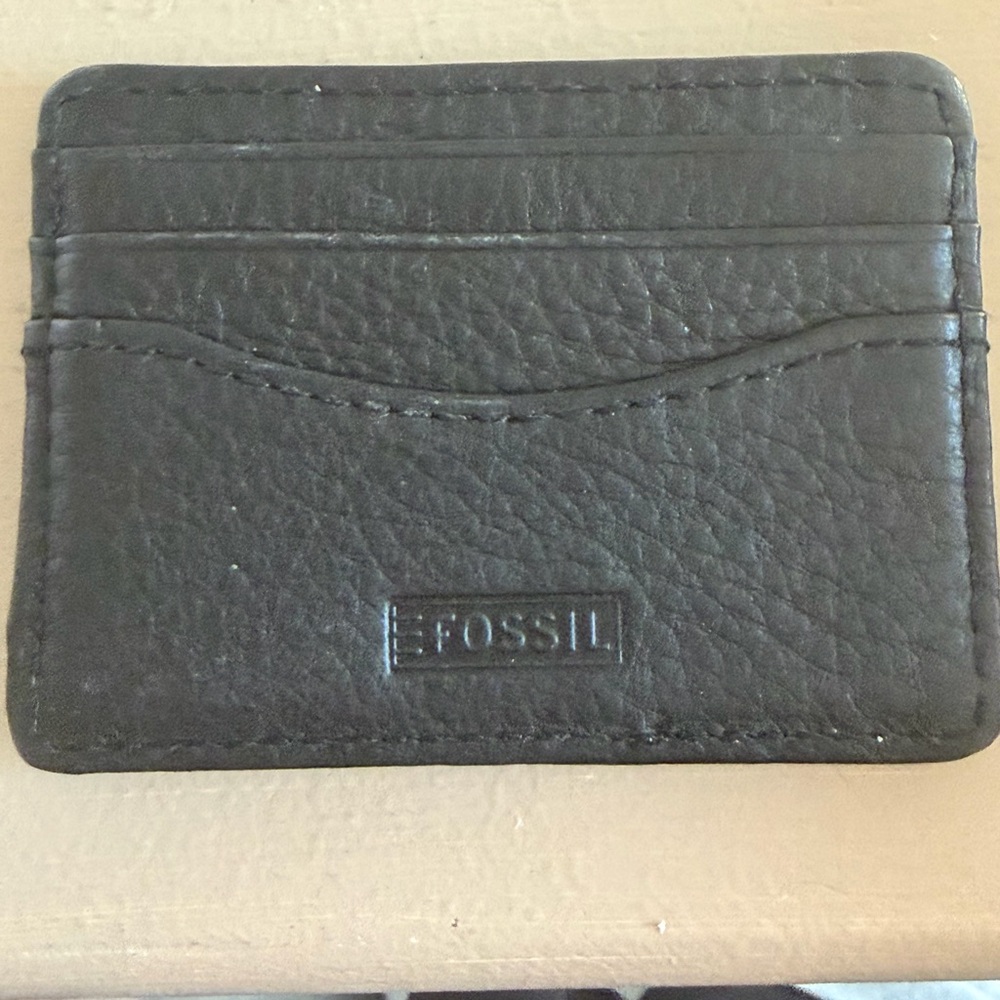 Fossil Black Minimalist Leather Card ID Holder